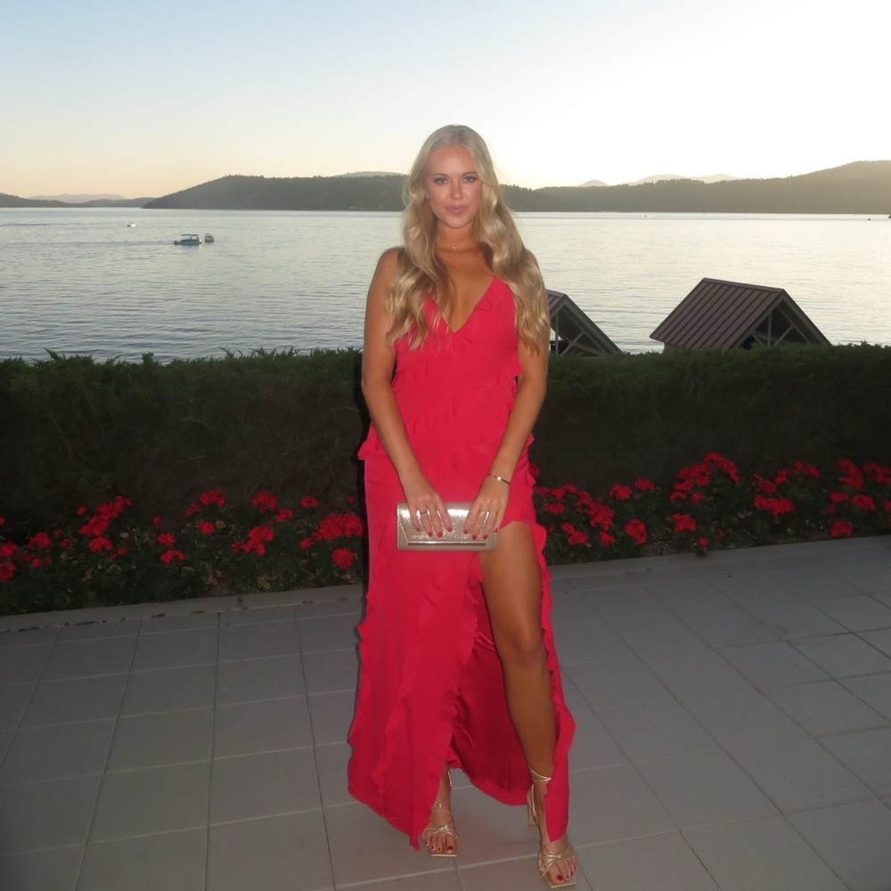 CLUB L LONDON maxi red ruffle dress/gown! Size 8